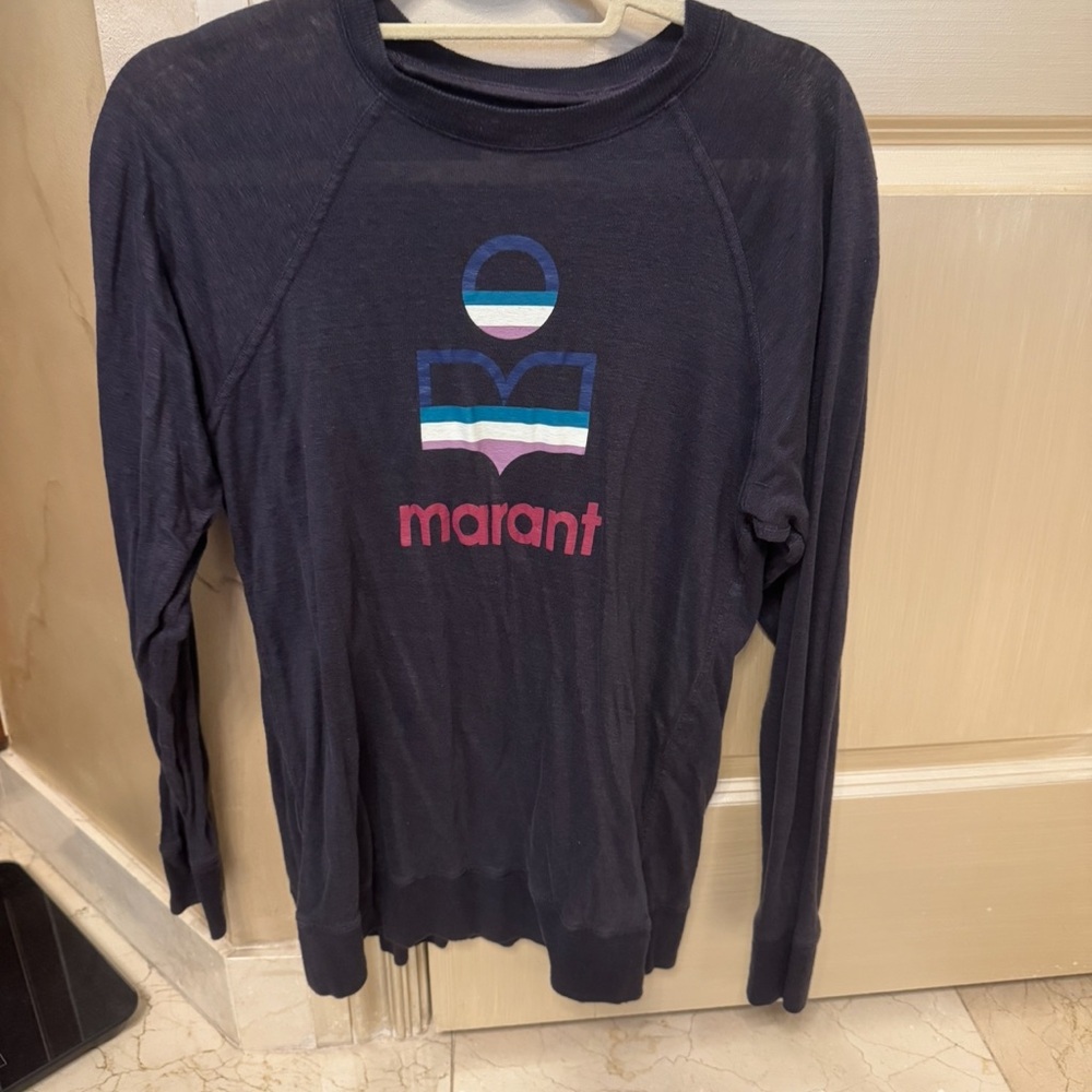 Isabel Marant Black Long Sleeve Tee with Multicolor Logo